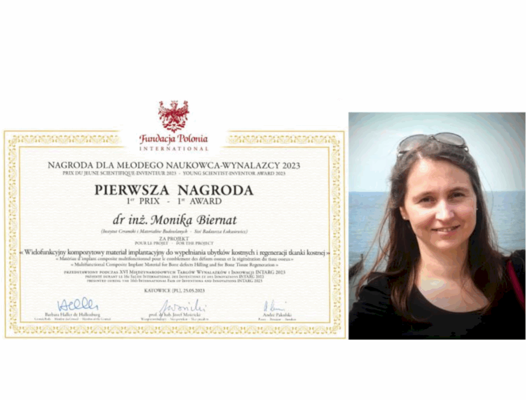 Pierwsza Nagroda dla Młodego Naukowca-Wynalazcy dla dr inż. Moniki Biernat