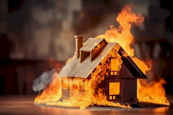 płonący dom